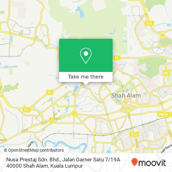 Nusa Prestaj Sdn. Bhd., Jalan Garner Satu 7 / 19A 40000 Shah Alam map