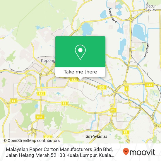 Peta Malaysian Paper Carton Manufacturers Sdn Bhd, Jalan Helang Merah 52100 Kuala Lumpur