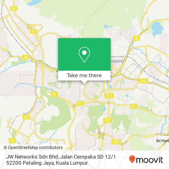 Peta JW Networks Sdn Bhd, Jalan Cempaka SD 12 / 1 52200 Petaling Jaya