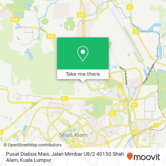 Peta Pusat Dialisis Mais, Jalan Mimbar U8 / 2 40150 Shah Alam