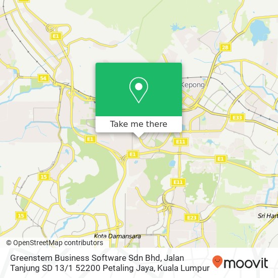 Peta Greenstem Business Software Sdn Bhd, Jalan Tanjung SD 13 / 1 52200 Petaling Jaya