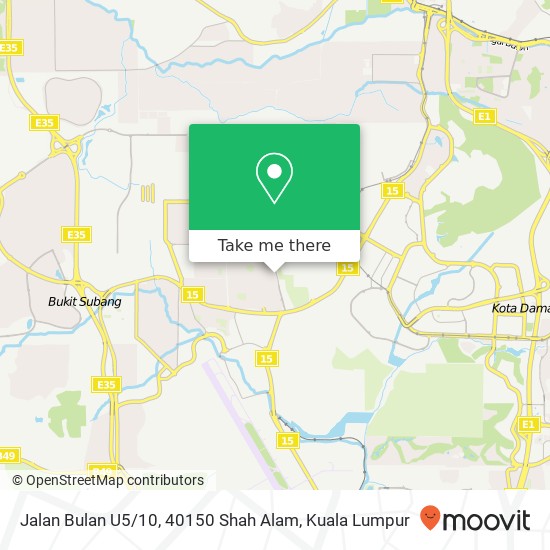 Peta Jalan Bulan U5 / 10, 40150 Shah Alam