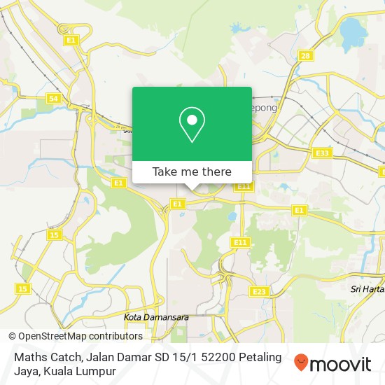 Peta Maths Catch, Jalan Damar SD 15 / 1 52200 Petaling Jaya