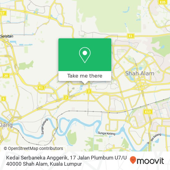 Peta Kedai Serbaneka Anggerik, 17 Jalan Plumbum U7 / U 40000 Shah Alam