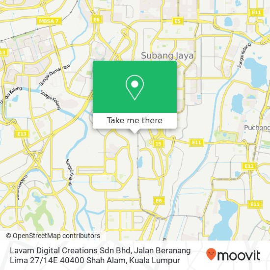 Peta Lavam Digital Creations Sdn Bhd, Jalan Beranang Lima 27 / 14E 40400 Shah Alam