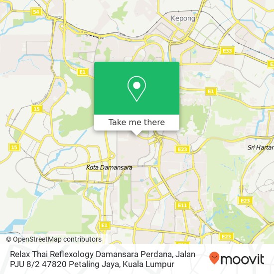 Peta Relax Thai Reflexology Damansara Perdana, Jalan PJU 8 / 2 47820 Petaling Jaya