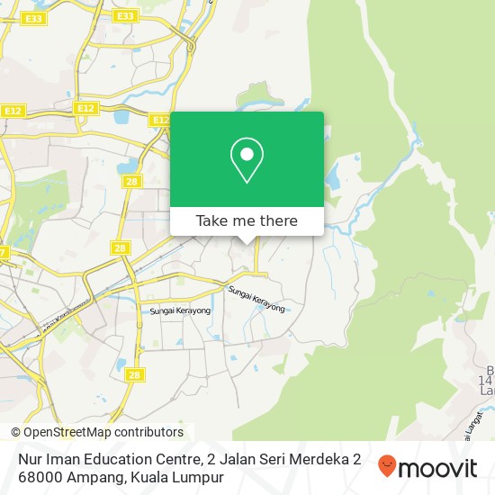 Peta Nur Iman Education Centre, 2 Jalan Seri Merdeka 2 68000 Ampang