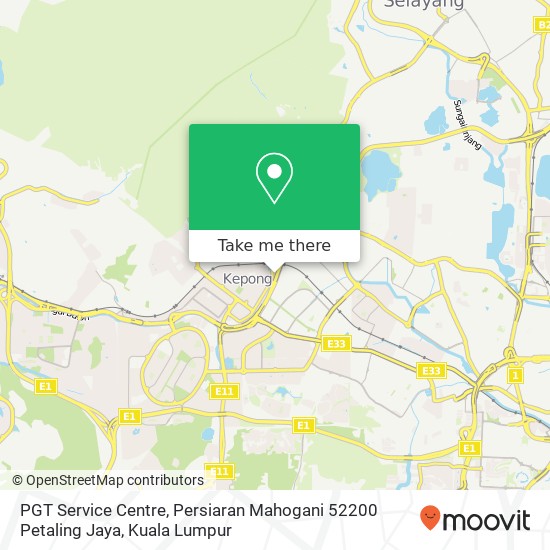 Peta PGT Service Centre, Persiaran Mahogani 52200 Petaling Jaya