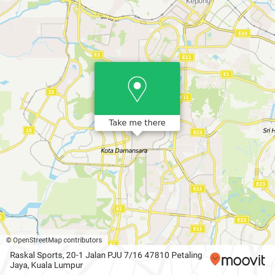 Peta Raskal Sports, 20-1 Jalan PJU 7 / 16 47810 Petaling Jaya