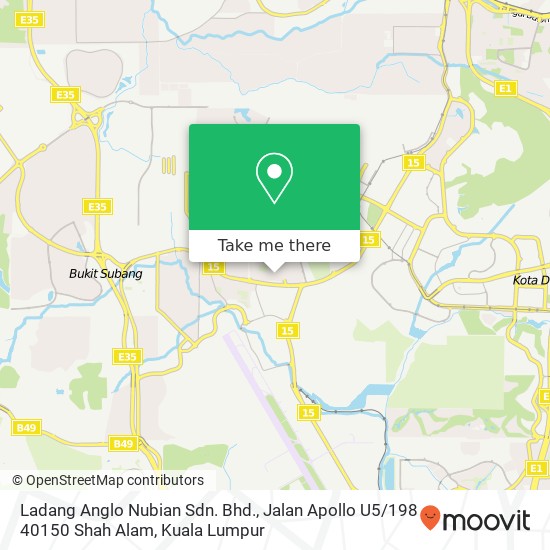 Peta Ladang Anglo Nubian Sdn. Bhd., Jalan Apollo U5 / 198 40150 Shah Alam