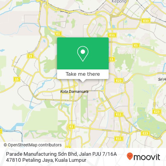 Peta Parade Manufacturing Sdn Bhd, Jalan PJU 7 / 16A 47810 Petaling Jaya