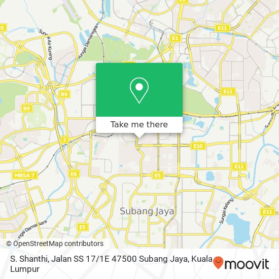 Peta S. Shanthi, Jalan SS 17 / 1E 47500 Subang Jaya