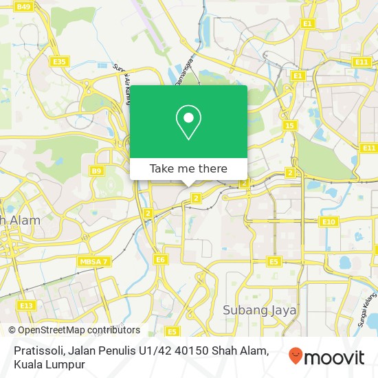 Peta Pratissoli, Jalan Penulis U1 / 42 40150 Shah Alam