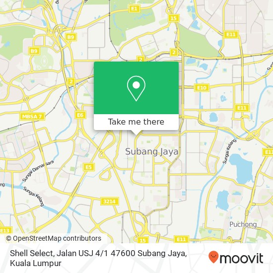 Peta Shell Select, Jalan USJ 4 / 1 47600 Subang Jaya