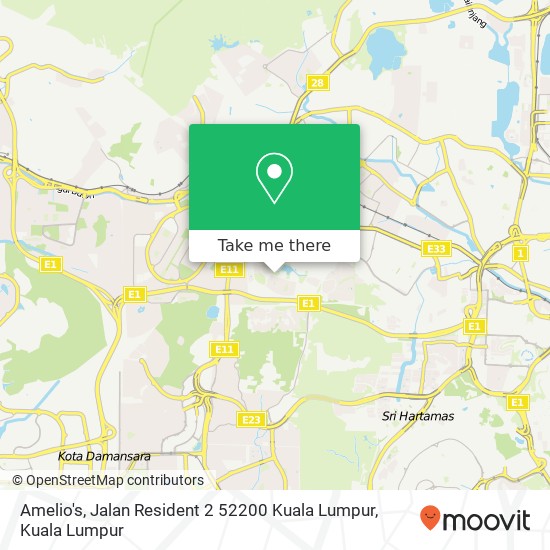 Peta Amelio's, Jalan Resident 2 52200 Kuala Lumpur