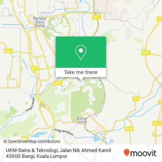 Peta UKM-Sains & Teknologi, Jalan Nik Ahmed Kamil 43600 Bangi