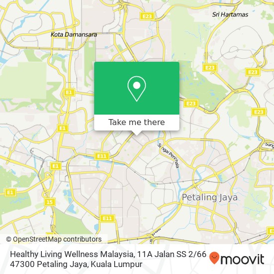 Peta Healthy Living Wellness Malaysia, 11A Jalan SS 2 / 66 47300 Petaling Jaya