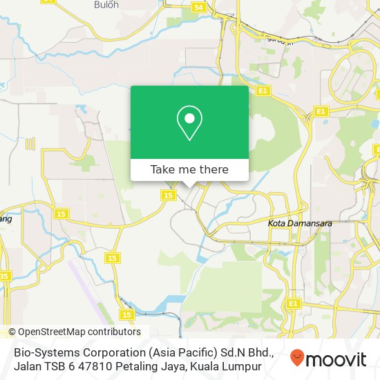 Bio-Systems Corporation (Asia Pacific) Sd.N Bhd., Jalan TSB 6 47810 Petaling Jaya map