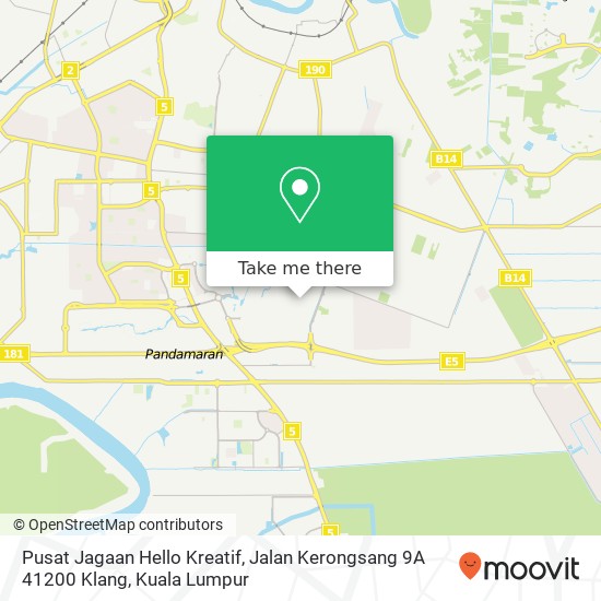 Peta Pusat Jagaan Hello Kreatif, Jalan Kerongsang 9A 41200 Klang