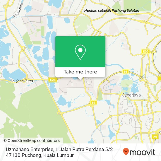 Peta Uzmanano Enterprise, 1 Jalan Putra Perdana 5 / 2 47130 Puchong