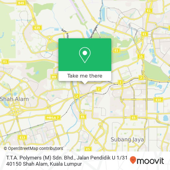 T.T.A. Polymers (M) Sdn. Bhd., Jalan Pendidik U 1 / 31 40150 Shah Alam map