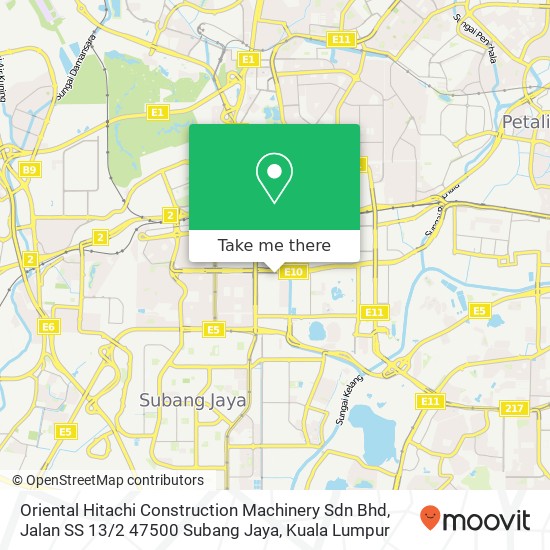 Peta Oriental Hitachi Construction Machinery Sdn Bhd, Jalan SS 13 / 2 47500 Subang Jaya