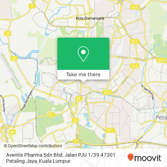 Peta Aventis Pharma Sdn Bhd, Jalan PJU 1 / 39 47301 Petaling Jaya