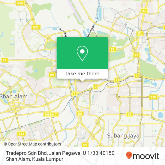 Peta Tradepro Sdn Bhd, Jalan Pegawai U 1 / 33 40150 Shah Alam