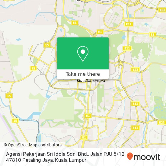 Peta Agensi Pekerjaan Sri Idola Sdn. Bhd., Jalan PJU 5 / 12 47810 Petaling Jaya