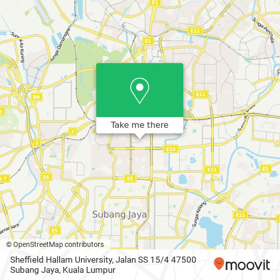 Peta Sheffield Hallam University, Jalan SS 15 / 4 47500 Subang Jaya