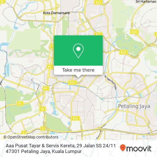 Peta Aaa Pusat Tayar & Servis Kereta, 29 Jalan SS 24 / 11 47301 Petaling Jaya