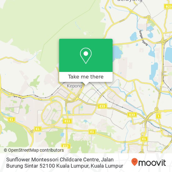 Peta Sunflower Montessori Childcare Centre, Jalan Burung Sintar 52100 Kuala Lumpur