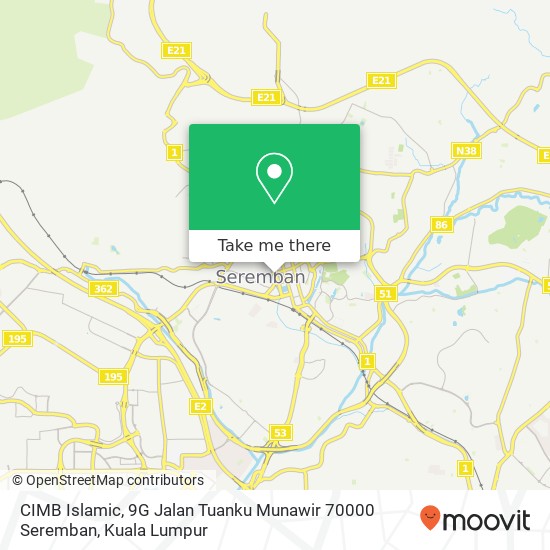 Peta CIMB Islamic, 9G Jalan Tuanku Munawir 70000 Seremban
