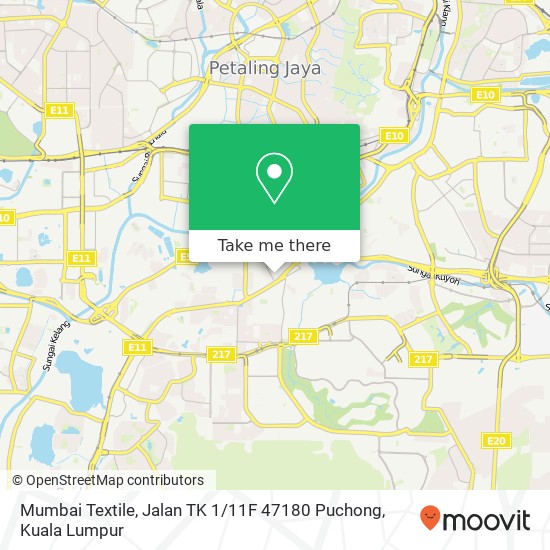 Peta Mumbai Textile, Jalan TK 1 / 11F 47180 Puchong