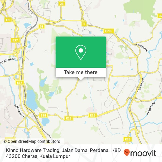 Peta Kinno Hardware Trading, Jalan Damai Perdana 1 / 8D 43200 Cheras