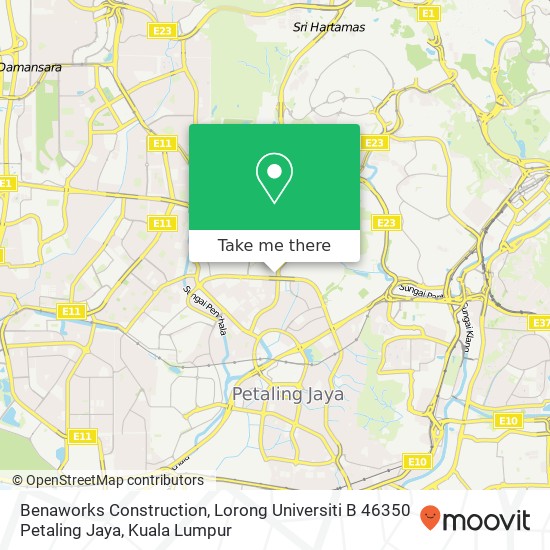 Peta Benaworks Construction, Lorong Universiti B 46350 Petaling Jaya