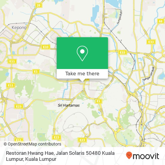 Peta Restoran Hwang Hae, Jalan Solaris 50480 Kuala Lumpur