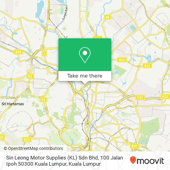 Sin Leong Motor Supplies (KL) Sdn Bhd, 100 Jalan Ipoh 50300 Kuala Lumpur map