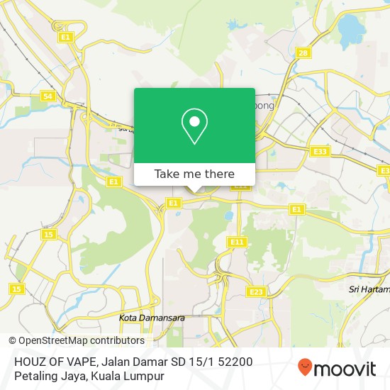 Peta HOUZ OF VAPE, Jalan Damar SD 15 / 1 52200 Petaling Jaya