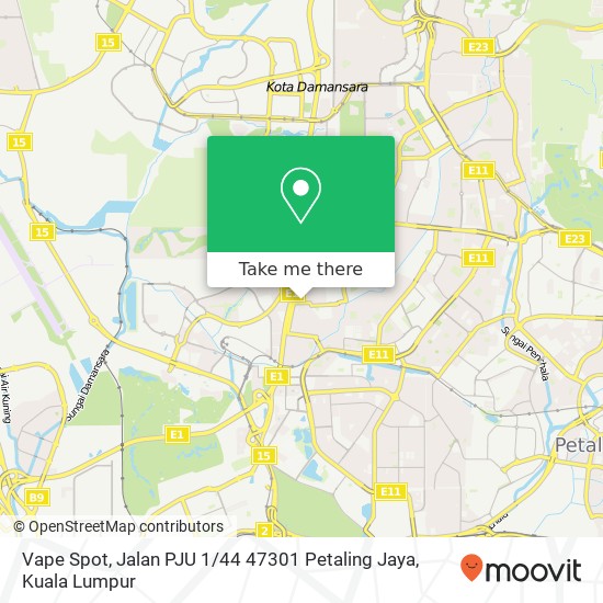 Peta Vape Spot, Jalan PJU 1 / 44 47301 Petaling Jaya