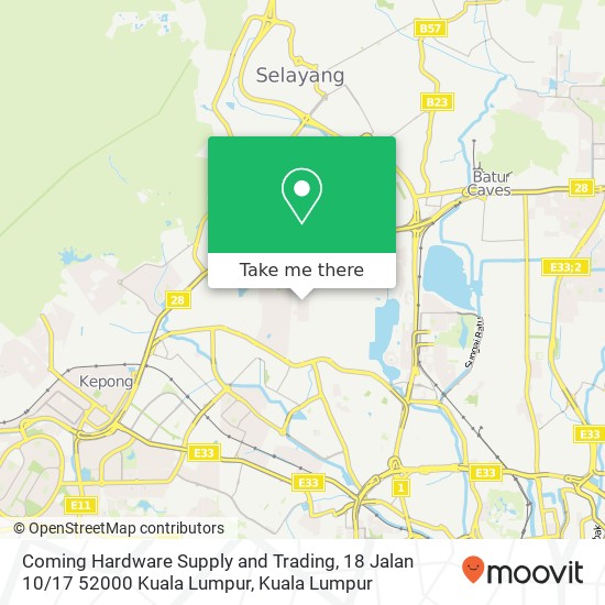 Peta Coming Hardware Supply and Trading, 18 Jalan 10 / 17 52000 Kuala Lumpur