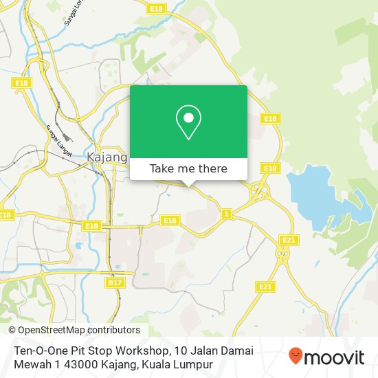 Peta Ten-O-One Pit Stop Workshop, 10 Jalan Damai Mewah 1 43000 Kajang