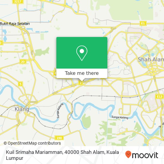 Peta Kuil Srimaha Mariamman, 40000 Shah Alam