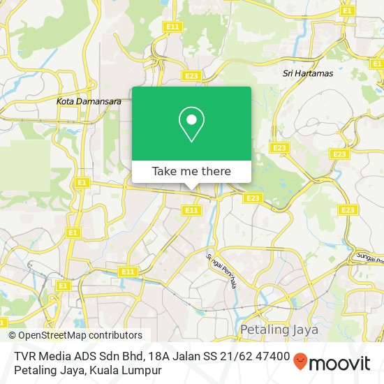 Peta TVR Media ADS Sdn Bhd, 18A Jalan SS 21 / 62 47400 Petaling Jaya