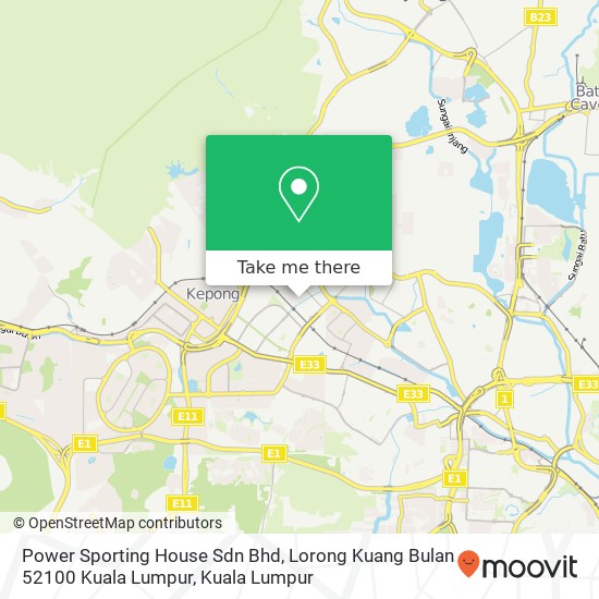 Peta Power Sporting House Sdn Bhd, Lorong Kuang Bulan 52100 Kuala Lumpur