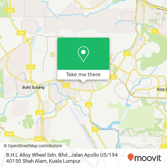 Peta B.H.L Alloy Wheel Sdn. Bhd., Jalan Apollo U5 / 194 40150 Shah Alam