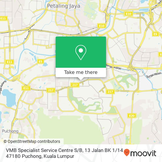 Peta VMB Specialist Service Centre S / B, 13 Jalan BK 1 / 14 47180 Puchong