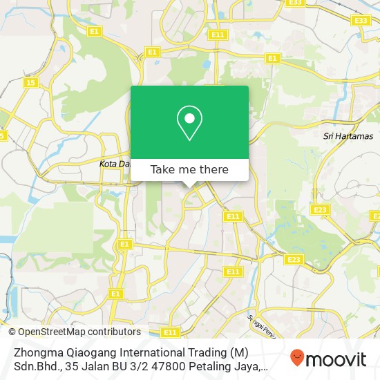 Peta Zhongma Qiaogang International Trading (M) Sdn.Bhd., 35 Jalan BU 3 / 2 47800 Petaling Jaya