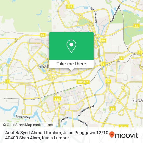 Peta Arkitek Syed Ahmad Ibrahim, Jalan Penggawa 12 / 10 40400 Shah Alam