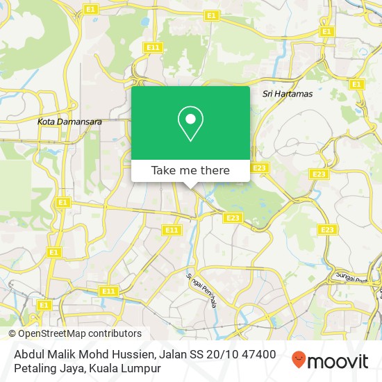 Peta Abdul Malik Mohd Hussien, Jalan SS 20 / 10 47400 Petaling Jaya